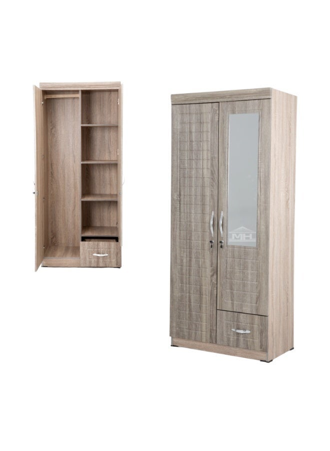 مالتي هوم فيرنيتشر 2 دروازے کی لکڑی کی الماری MH-8821 گرے کیبنٹ الماری انجینئرڈ لکڑی پرفیکٹ ماڈرن اسٹائلش ہیوی ڈیوٹی آئینے کے ساتھ - Image 2